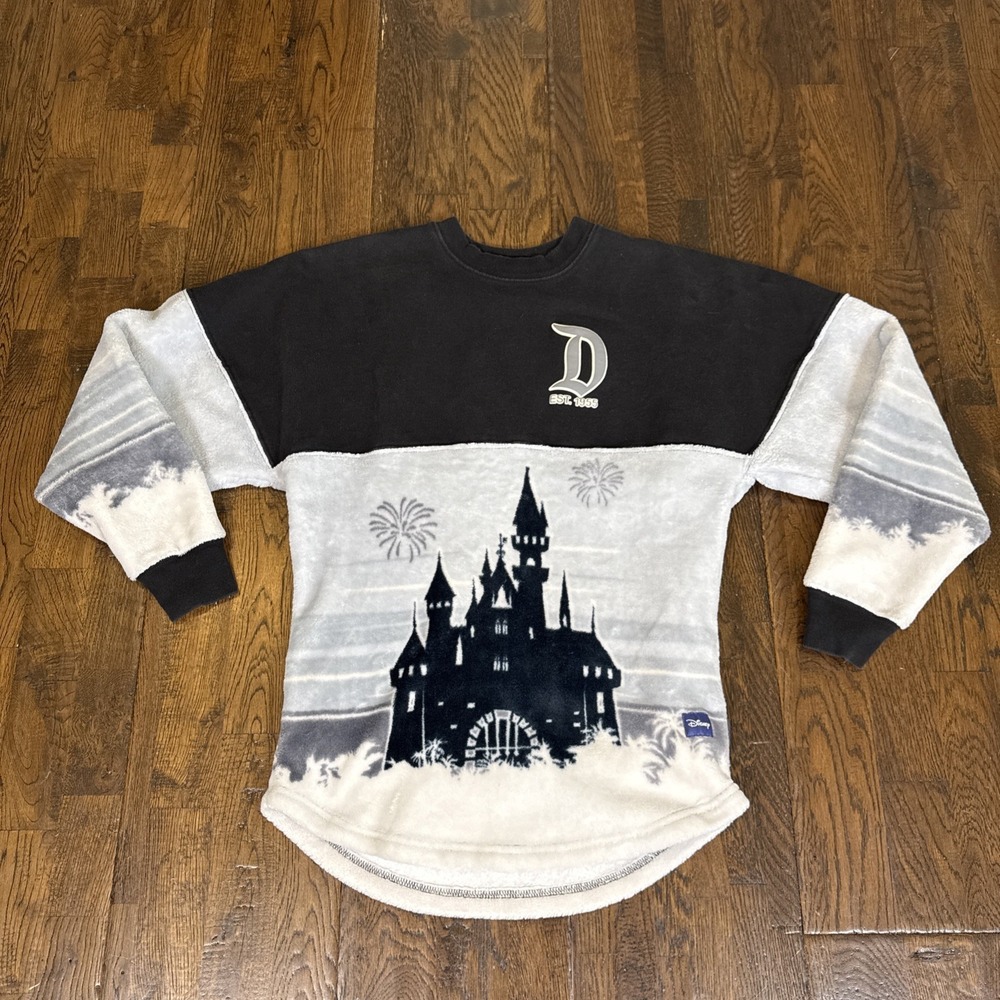 Disney World Castle Sherpa Fleece Spirit Jersey Black Fireworks Womens XS